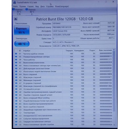 Накопитель SSD Patriot Burst Elite, 480Gb, SATA, 2.5", R/W 450/320