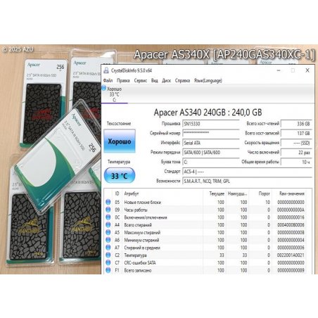 Накопитель SSD Apacer AS340X, 480Gb, 2.5", SATA III, R/W 550/520