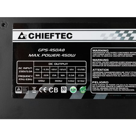 Блок питания Chieftec GPS-450A8, 450Вт, 80 PLUS, 120мм, черный