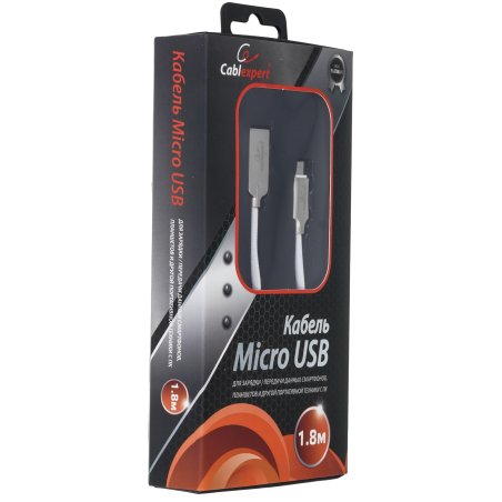 Кабель USB2.0 Cablexpert CC-P-mUSB02W-1.8M, AM/microB, серия Platinum, длина 1.8м, белый, блистер