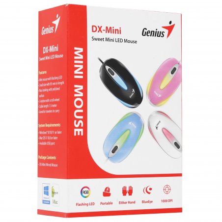 Мышь проводная Genius DX-Mini розовый, 1000 dpi, USB, кнопки - 3