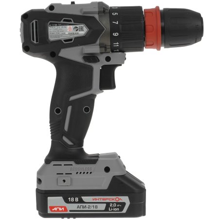 Дрель-шуруповерт аккумуляторная ИНТЕРСКОЛ ДА-13/18ВК, 18 В, 2 А·ч, аккумуляторная