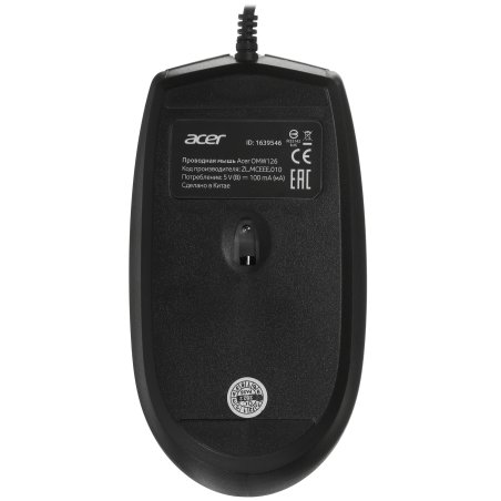 Мышь проводная Acer OMW126 черный, 1200 dpi, USB, кнопки - 3