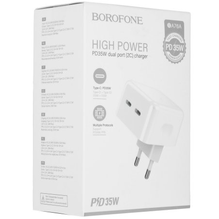 Сетевое зарядное устройство BOROFONE (6941991101113) BA76A 2Type-C 3.0A PD 35W, белый