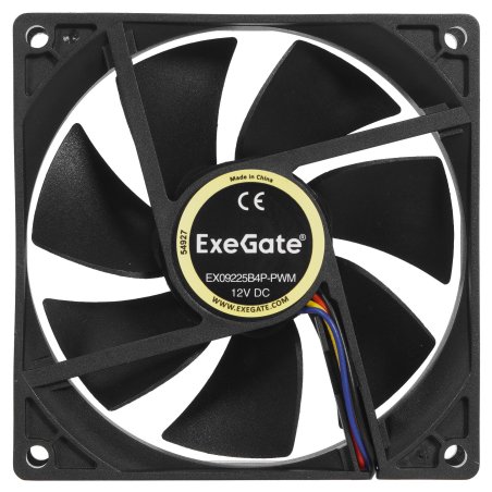 Вентилятор для корпуса ExeGate EX09225B4P-PWM черный, 92 мм, 2200 об/мин, 28 дБ, 4 pin