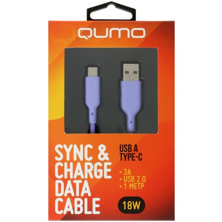 Кабель QUMO 32961 USB-A на Type-C, силиконовый, 1м, 3A, 18W (фиолетовый)