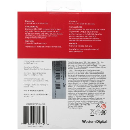Накопитель SSD WD Red SA500 WDS500G1R0A, 500Gb, SATA III, 2.5", R/W 560/530