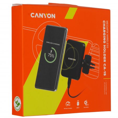 Держатель автомобильный Canyon Car Holder for Smartphones,magnetic suction function,with 2 plates(rectangle/circle), черный,40x35x50мм 0.033kg