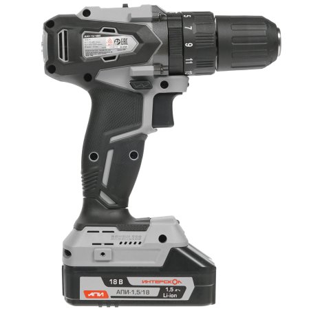 Дрель-шуруповерт аккумуляторная ИНТЕРСКОЛ ДАУ-13/18ВК, Аккумуляторный, 18В, 2 АКБ, Ударный, Кейс