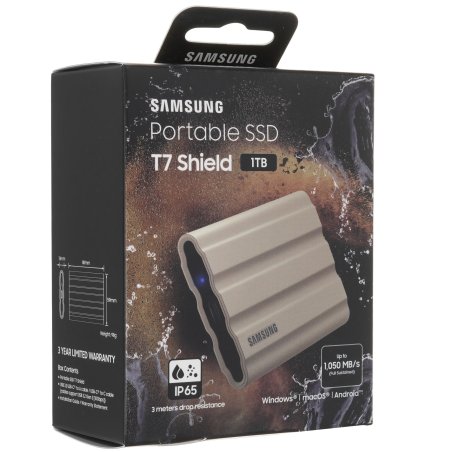 Внешний SSD Samsung T7 Shield, 1TB, USB 3.2 Gen 2 Type-C, R/W 1050/1000, бежевый