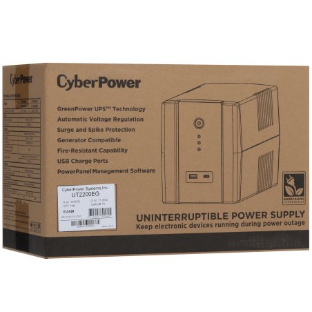 Источник бесперебойного питания CyberPower UT2200EG ИБП Line-Interactive, Tower, 2200VA/1320W USB/RJ11/45/USB charger A/C (4 EURO) NEW, 12В/9 Ач х 1
