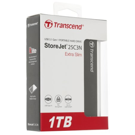 Внешний HDD 2.5" Transcend StoreJet 25A3, 1TB, USB 3.2 Gen 1 Type-A, 5400 rpm, черный