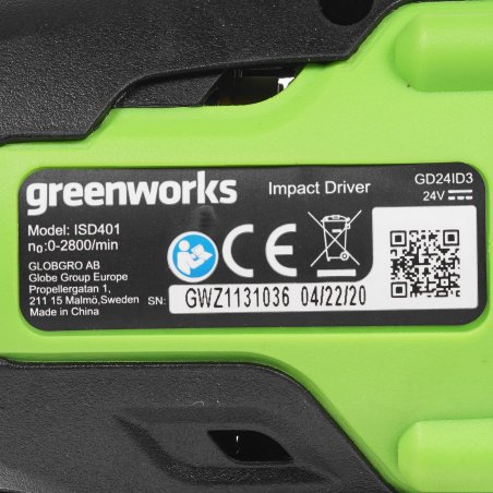 Винтоверт ударный аккумуляторный GreenWorks GD24ID3, 24V, бесщеточный, без АКБ и ЗУ (3802807)