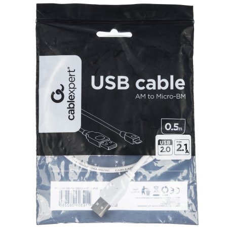Кабель Gembird/Cablexpert CCP-mUSB2-AMBM-W-0.5M AM/microBM 5P, 0.5м, экран, белый, пакет