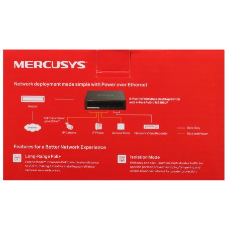 Настольный коммутатор Mercusys MS106LP с 6 портами 10/100 Мбит/с (4 порта PoE+)
