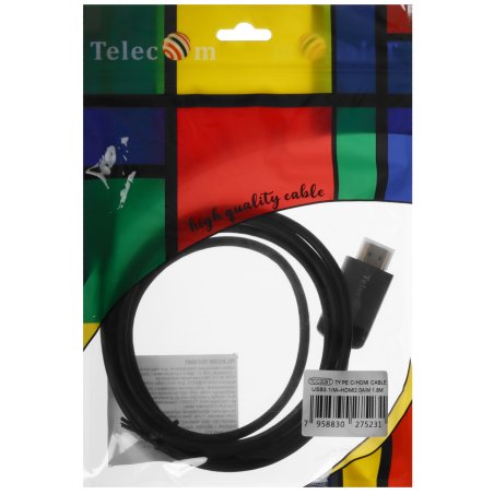Кабель-адаптер USB3.1 Type-Cm --> HDMI A(m) 4K@60Hz, 1.8m, Telecom TCC008T-1.8M