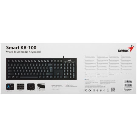 Клавиатура проводная Wired multimedia keyboard Genius SmartKB-100, USB, 104 buttons + SmartGenius button, 12 programable keys, App support, classic form, cable 1.5 m., black color