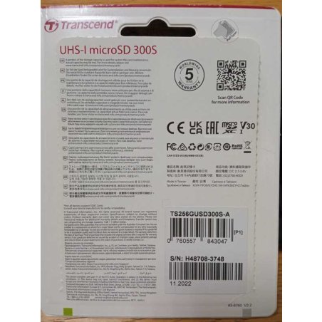 Флеш карта microSD 256Gb Transcend microSDXC Class 10 UHS-I U3, V30, A1, (SD адаптер), TLC