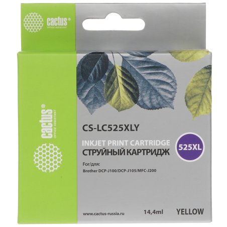 Картридж струйный Cactus CS-LC525XLY желтый (14,4 мл) для Brother DCP-J100/J105/J200