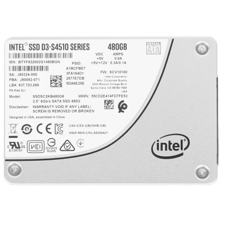 Накопитель SSD Intel D3-S4510 Series, 480Gb, SATA III, 2.5", R/W 560/490
