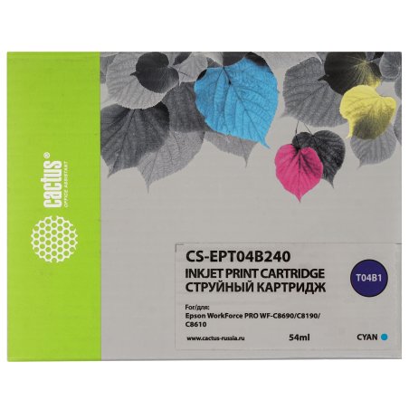 Картридж струйный Cactus CS-EPT04B240 голубой (54 мл) для Epson WorkForce Pro WF-C8190, WF-C8690