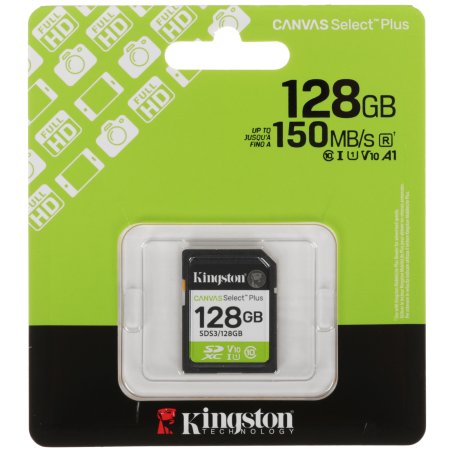 Флеш карта SDXC UHS-I U3 Kingston Canvas Select Plus 128 Gb, 150 МБ/с, Class 10, SDS3/128Gb