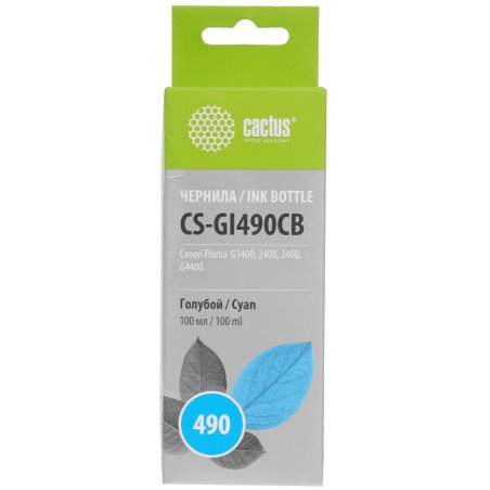 Чернила Cactus CS-GI490CB голубой100мл для Canon Pixma G1400/G2400/G3400
