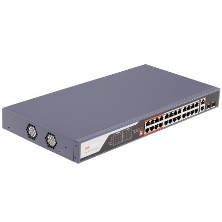 Коммутатор Hikvision DS-3E0326P-E(C), 24×1 Гбит/с PoE + 2×1 Гбит/с Combo (RJ45/SFP) + 2×1 Гбит/с SFP, неуправляемый