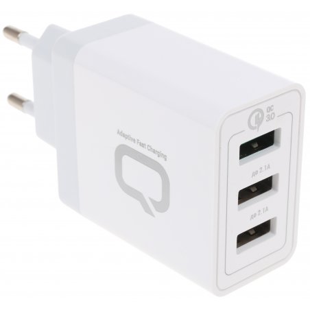 Сетевое зарядное устройство Qumo Quick Charge 3.0 3 USB (Charger 019), Quick charge 3.0, 3 USB, QC 3.0 + 2,1A, белый