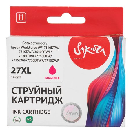 Картридж струйный Sakura C13T27134022 (27XL Magenta) для Epson, пурпурный, 14,6 мл., 1100 к.