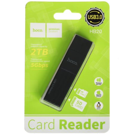Кард-ридер Hoco UA25/серый/SD/TF/MicroSD/USB Type-C (OTG)/алюминий