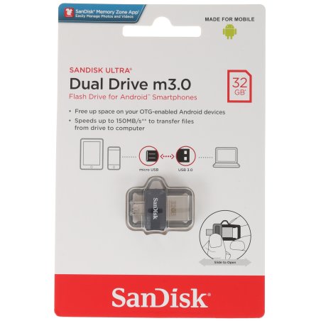 Флешка USB 32Gb SanDisk Ultra Android Dual OTG, m3.0/USB 3.0, черный