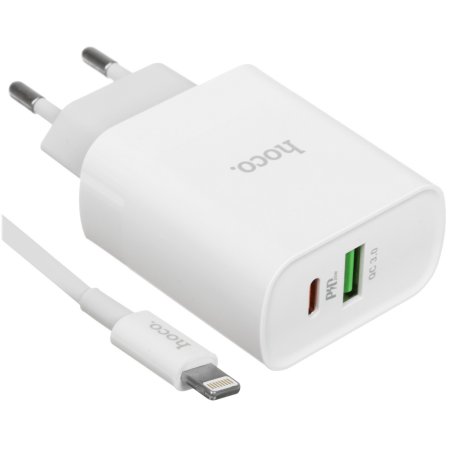 Сетевое зарядное устройство HOCO (6931474740526) C80A RAPIDO PD+QC3.0 + кабель 8PIN-TYPE-C белый