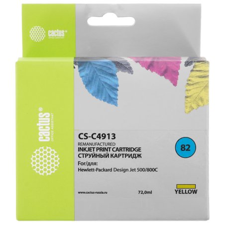 Картридж струйный Cactus CS-C4913 №82 желтый (72 мл) для HP Design Jet 500/800C