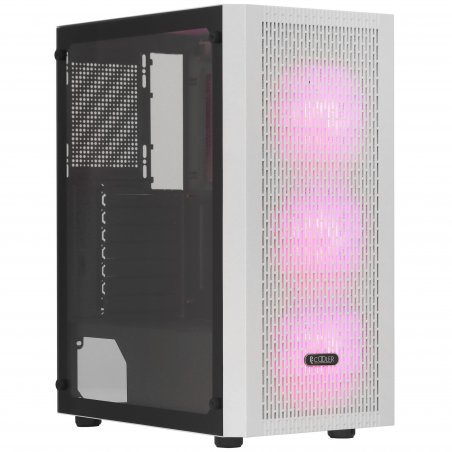 Компьютерный корпус без блока питания PCCOOLER MA100 MESH WH, Mesh Mid Tower, White, TG, 0.4 SPCC, 3x120мм ARGb ATX, mATX, mITX 160/310/180мм 2x2.5", 2x3.5", 7xPCI 1xUSB-A 3.0, 2xUSB-A 2.0 360x200x446mm
