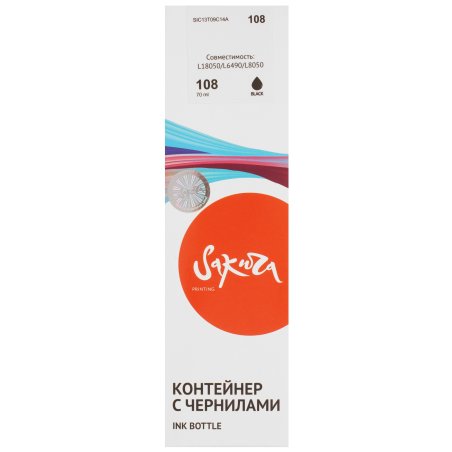 Контейнер с чернилами Sakura C13T09C14A (108 BK) для Epson, черный, 70 мл.