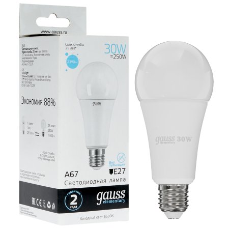 Лампа светодиодная Gauss LED Elementary A67 30W E27 2390lm 6500K 1/10/50 0