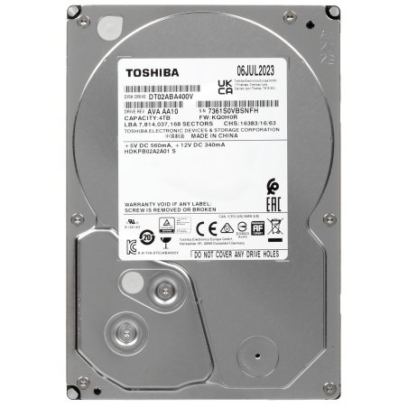 Жесткий диск Toshiba Surveillance HDD 3.5" SATA 4Tb, 5400rpm, 128MB buffer, 512e, SMR, DT02ABA400V, 1 year