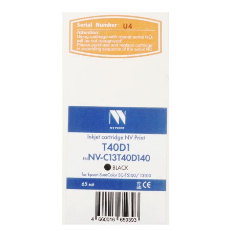 Струйный картридж NVPrint T40D1 (NV-C13T40D140) Black для Epson SureColor SC-T5100/T3100 (65 мл) совместимый