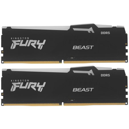 Оперативная память Kingston Fury Beast, DDR5, 32Gb (2x16Gb), 6000MHz, CL36, DIMM, с радиаторами, RGB, черный