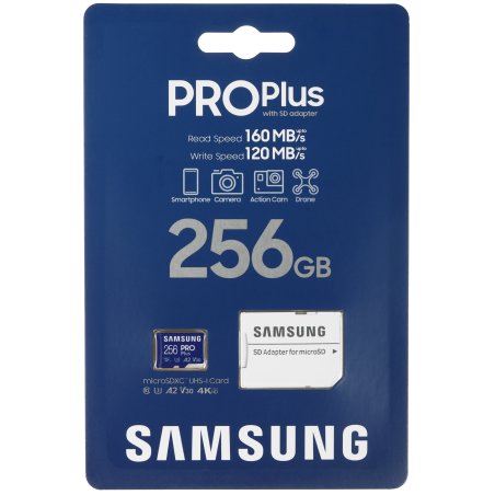 Флеш карта microSD 256Gb SAMSUNG PRO PLUS microSDXC Class 10,  UHS-I, A2 V30 U3  (SD адаптер) 160Mb/s