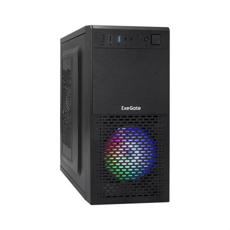 Компьютерный корпус Minitower ExeGate mEVO-7807 (mATX, без БП, 1хUSB+1хUSB 3.0, черный 1x12см с RGb подсветкой)