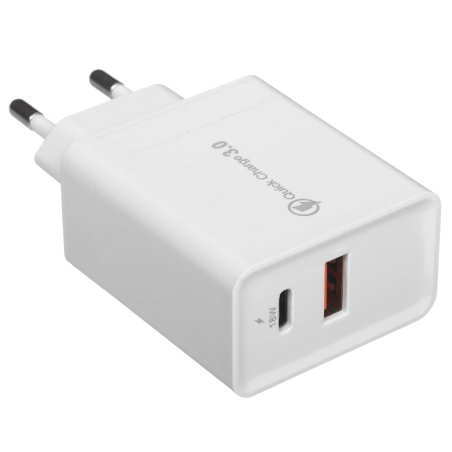 Сетевое зарядное устройство Rexant Type-C + USB 3.0 с Quick charge, белый