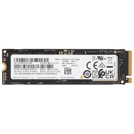 Накопитель SSD Samsung PM9A1, 1000Gb, M.2 2280, PCIe 4.0 x4, NVMe, R/W 7000/5100