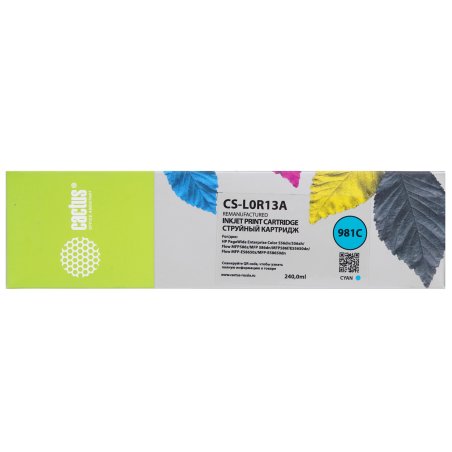 Картридж струйный Cactus CS-L0R13A (981C) голубой (240 мл) для HP PageWide Enterprise Color 556dn/556xh/Flow MFP586z