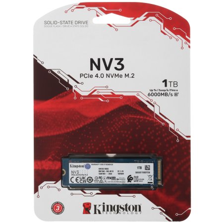 Накопитель SSD Kingston NV3, 1Tb, M.2 2280, NVMe, PCIe 4.0, R/W 6000/4000