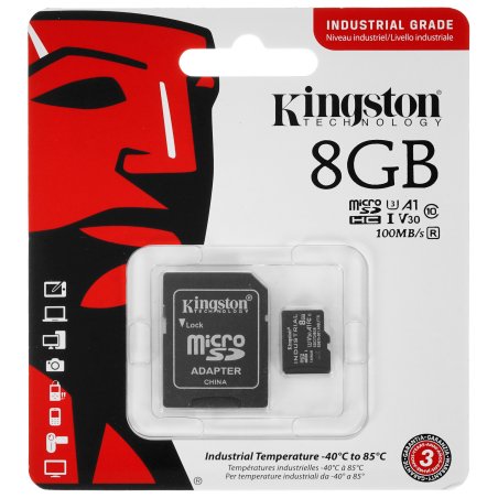Флеш карта Kingston 8Gb microSDHC Industrial C10 A1 pSLC Card + SD Adapter