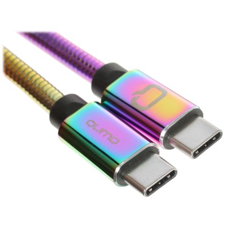 Кабель Qumo, Type С - Type C, USB 3.0, 1,2м, 5-20В, 5А, 60 Вт, опл. металл. пружинка, кон. металл, rainbow