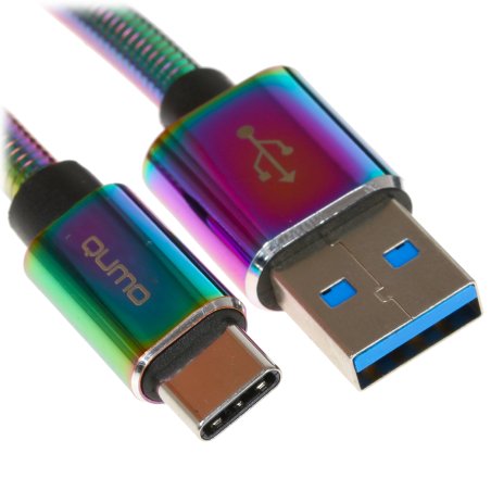 КабельQumo Type-С кабель, 1м, USB 3.0, 5В, 3А, 15Вт, металлическая оплетка, металлический коннектор, серебряный
