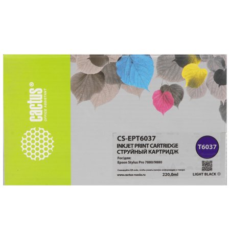 Картридж струйный Cactus CS-EPT6037 (T6037) серый пигментный (220 мл) для Epson Stylus PRO 7880/9880